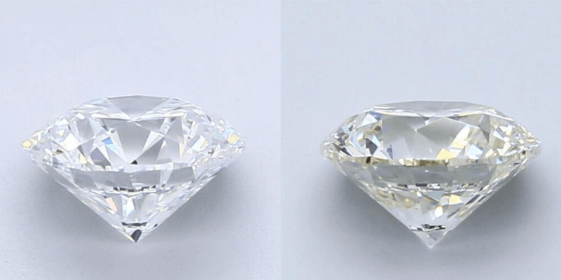 D vs K color diamond side view comparison